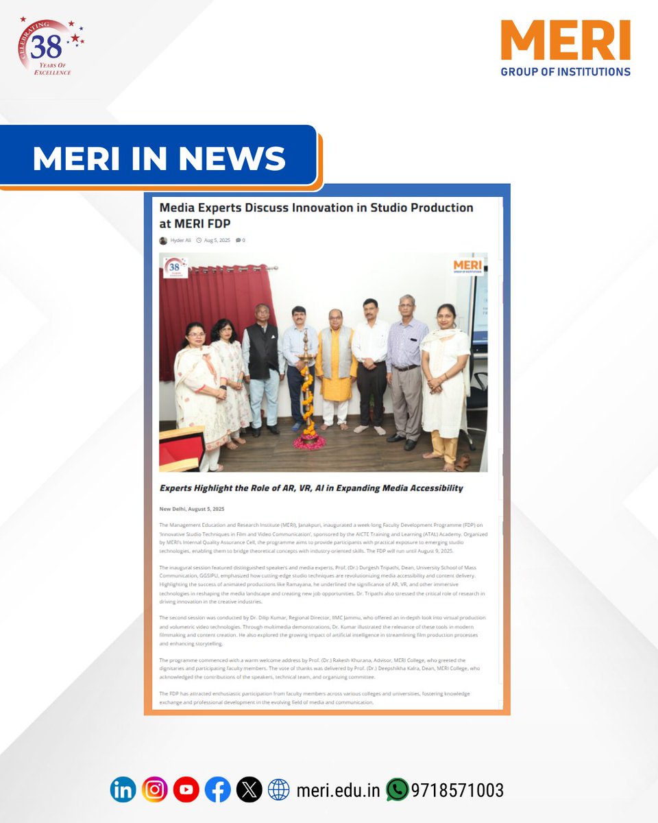 meri_college's tweet image. The One Week FDP on Innovative Studio Techniques in Film and Video Communication, empowered educators with the latest skills and practical insights. 

#fdp #atalacademy #merigroupofinstitutions #ggsipu  #mediaeducation #facultyevent #bestipucollege #bestbajmccollegeindelhincr