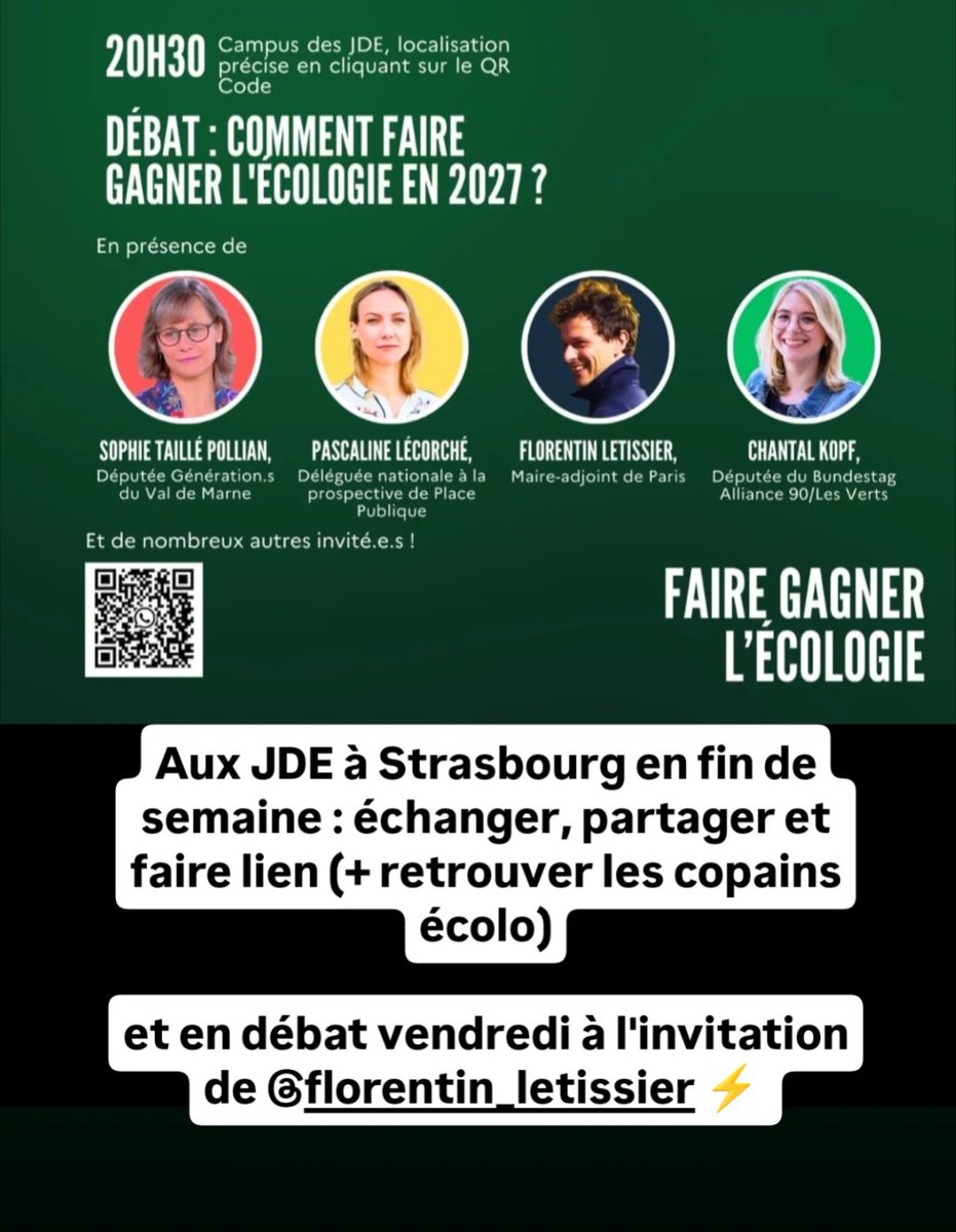 En route pour les JDE 🔥

En débat ce soir sur la thématique "Comment faire gagner l'écologie en 2027" ✊

Vaste question, gros challenge, vraie ambition ! À tout à l'heure !