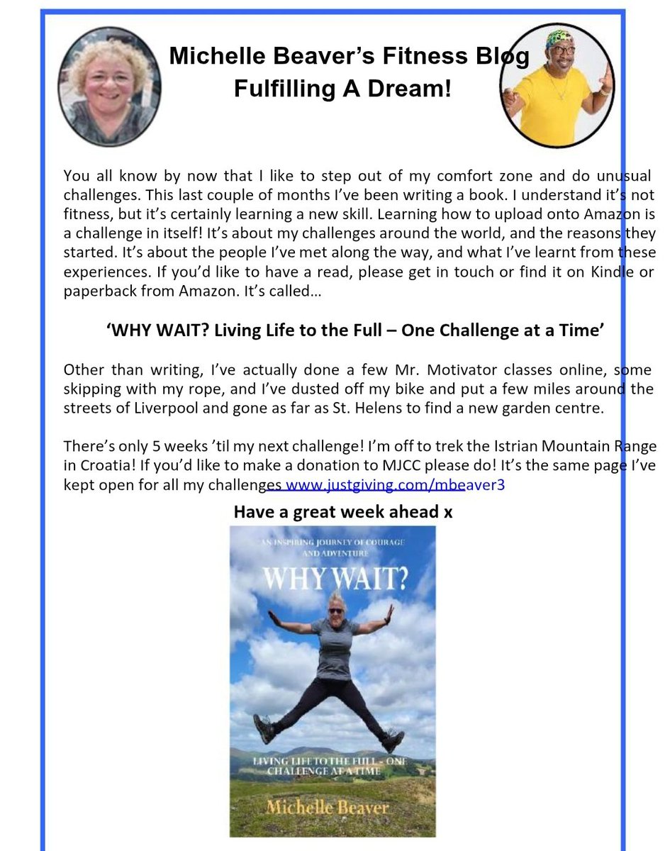 michbv's tweet image. Its Fri-yay! My fitness blog! 
Fulfilling a Dream!
#WhyWait #fitnurse #healthandwellbeing #mrmotivator #CommunityLove #fitnursefriday #wellbeing #fitnurse
 #HealthyHeart #Challenges #fitness #countrywalks #newauthor