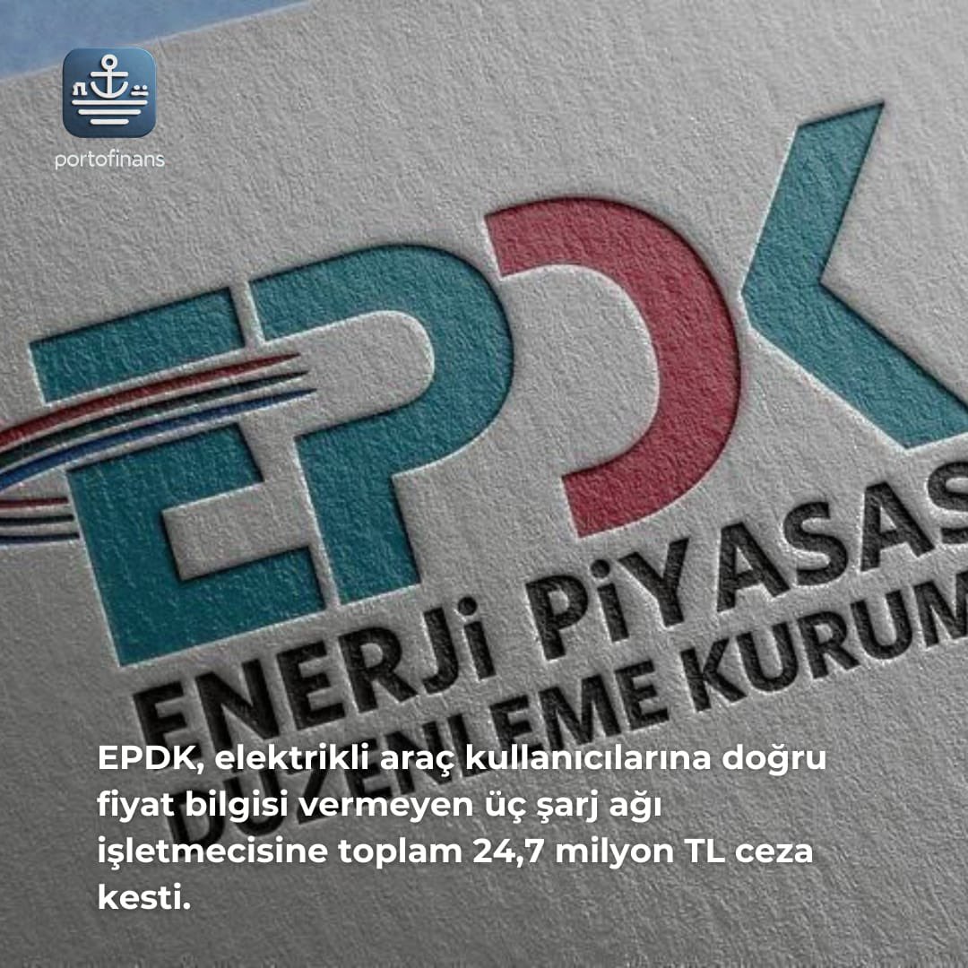 portofinans's tweet photo. EPDK, elektrikli araç kullanıcılarına doğru fiyat bilgisi vermeyen üç şarj ağı işletmecisine toplam 24,7 milyon TL ceza kesti.

#EPDK #Ceza #Borsa #BIST100 #Şarj #Elektrikli #TOGG #Tesla #BYD https://t.co/3vVObkifMB