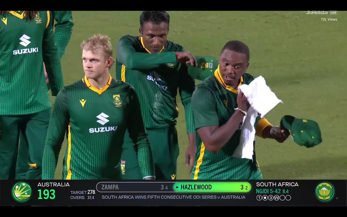 - SA won the ODI series in 2016.
- SA won the ODI series in 2018.
- SA won the ODI series in 2019.
- SA won the ODI series in 2023.
- SA won the ODI series in 2025.

Fifth Consecutive ODI series against Australia by South Africa. 🤯🔥