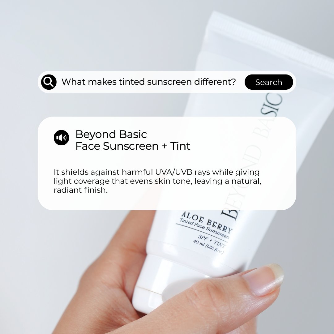 beyondbasicteam's tweet image. Why choose between protection and glow?✨

Our Tinted Sunscreen protects + evens out skin tone in one step.🌞🌿
#BeyondBasic #TintedSunscreen #SkincareSimplified #lessfussmorefabulous