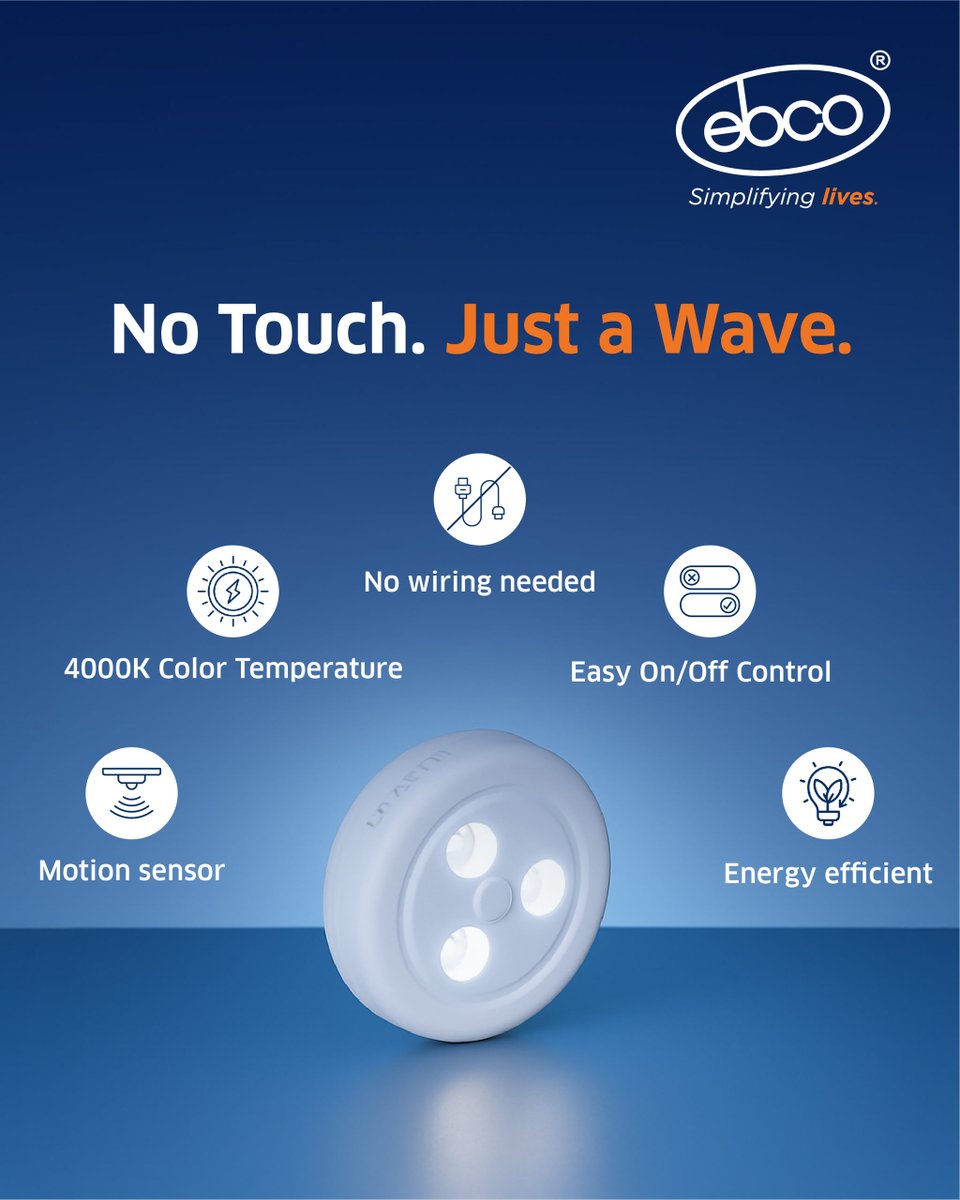ebcohardware's tweet image. No switches. No hassle. Just a wave.
Light up your space with the Smart Motion Light by Ebco 

✅ Motion sensor activated
✅ No wiring needed
✅ Soft 4000K glow
✅ Energy-efficient

Perfect for wardrobes, kitchens &amp;amp; entryways.
#SmartLiving #HomeHacks #Ebco