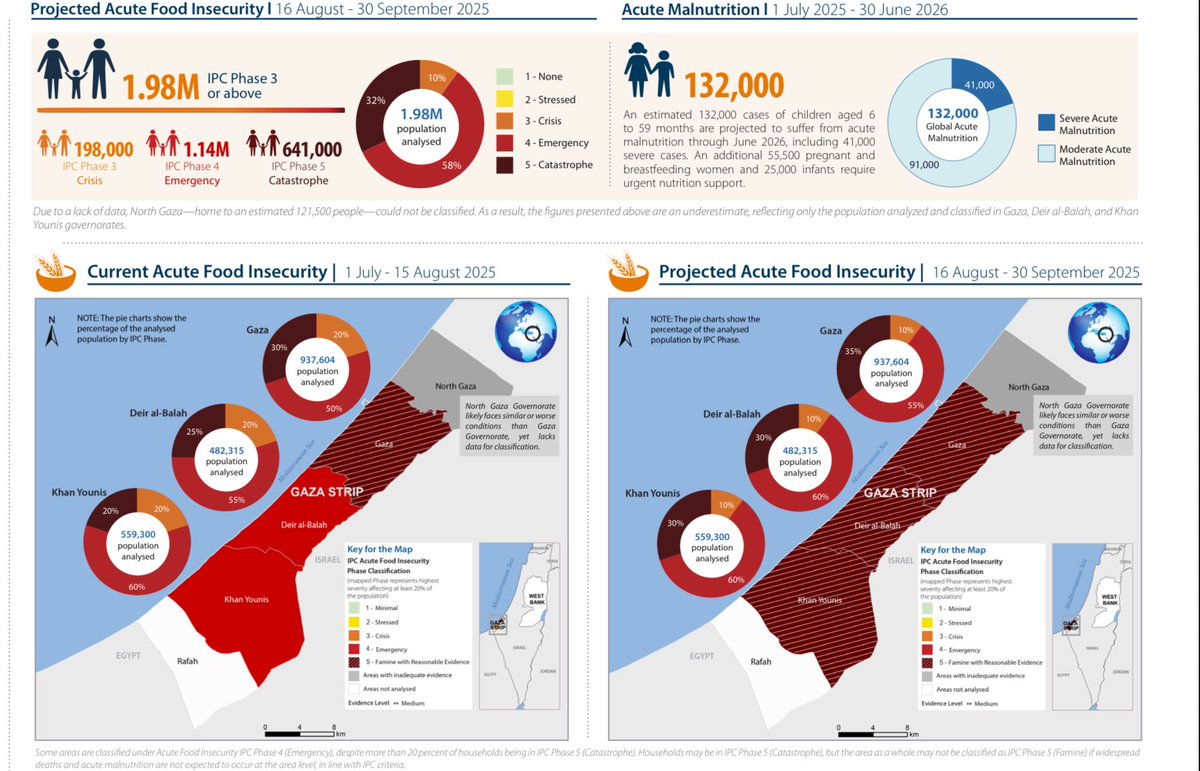 SuppressedNws's tweet photo. ⚡️IMPORTANT:

Israel is trying to deny the famine declaration in Gaza by the IPC, claiming that it relied on a lower threshold for declaring famine.

This is categorically false. IPC data clearly shows the metrics used, how each stage is measured, and the impact of the Israeli man-made famine.

No amount of Hasbara will change the reality.

THERE IS FAMINE IN GAZA.

ISRAEL IS STARVING GAZA.