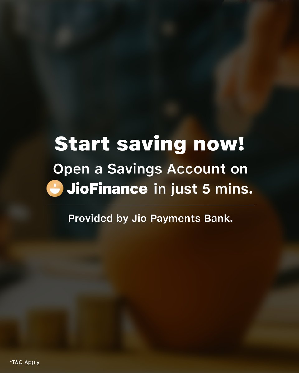 JioFinance1's tweet image. A smarter future starts with smarter savings. Open your Savings Account on JioFinance in just 5 minutes and secure your tomorrow.

#JioPlatinumCard #SmartSpending #JioPaymentsBank #JioFinance #Finance #FinancialServices #Tax #JioFinanceApp #JioAppnapanForLife #FinancialManagement
