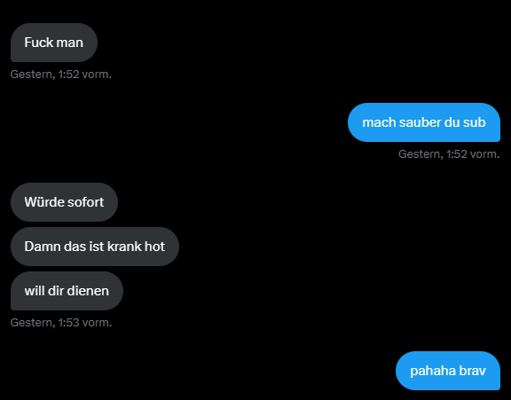 DadaroMaster's tweet photo. Erst groß reden, kein Sub zu sein, und dann sofort das Bedürfnis, mir zu dienen. Typisch MöchtegernMaster.

#cashmaster #findom #Geldherr #geldsklave #zahlschwein #zahlsau #zahlsklave #alpha #almanloser #almanschwein #Cashmaster #sklave #pisssklave #pisspig #pissslave #loserslave https://t.co/onhthdjI8A