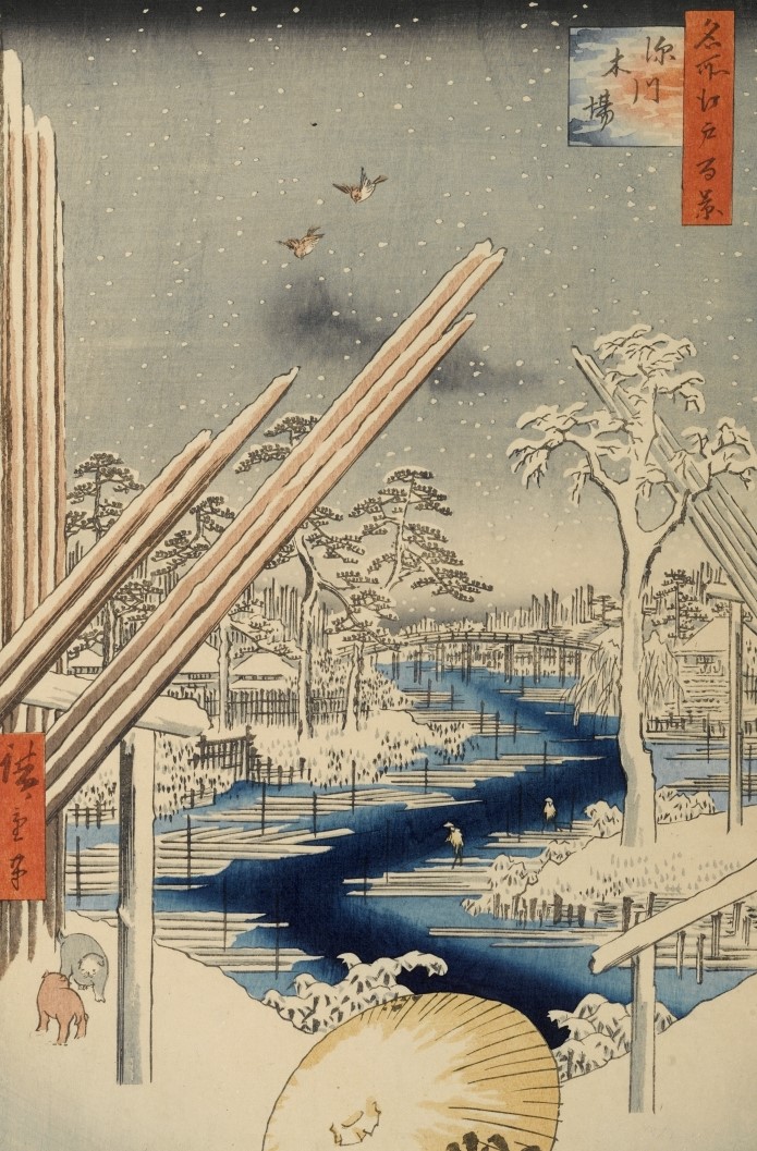 twilight_art's tweet photo. 歌川広重《深川木場》名所江戸百景、1856年 https://t.co/G1l2DOSHUm