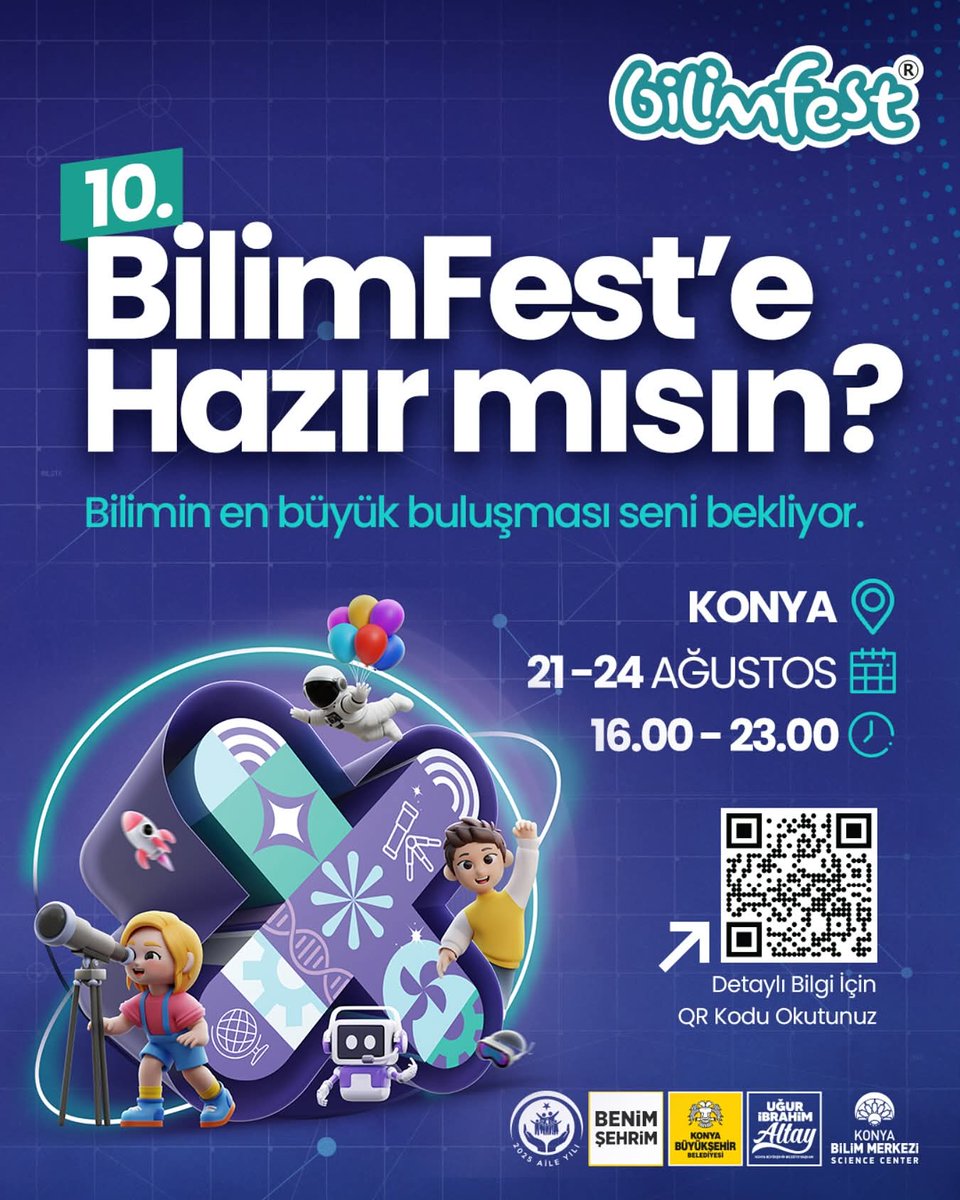 Bilimfest Başladı.

Türkiye’nin en büyük bilim festivali 21-24 Ağustos tarihleri arasında Konya Bilim Merkezinde! 
Bu yıl 10.su gerçekleşecek olan Konya Bilim Festivali’nde her yaştan katılımcıya ilham verecek yenilikler ve yüzlerce etkinlik sizleri bekliyor.