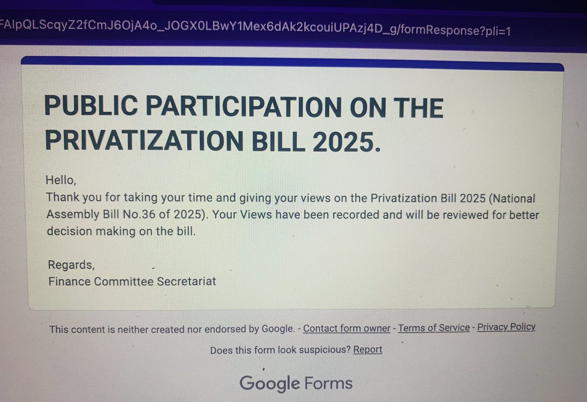 FlavNasmbu's tweet photo. Please remember to submit your comments on the privatization bill.
Still some hours to go.
Ask for draft responses if limited by time or excited about everything else but this!!
#Okoanchi
#rejectprivatization https://t.co/8FJLgyXYgZ