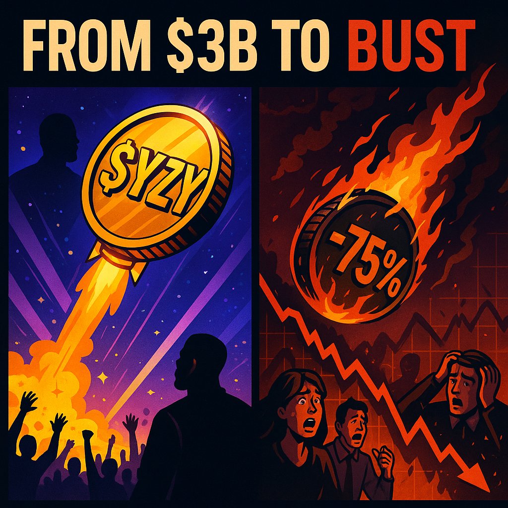 UnicornAirdrop's tweet image. Gm Yappers🔥
Kanye’s $YZY Coin: From $3B Boom to Bust

Kanye West launched a memecoin called $YZY on Solana. At first, hype pushed it up to a $3 billion value. But soon after, insiders sold their tokens, and the price collapsed by 75% almost overnight.

The lesson: