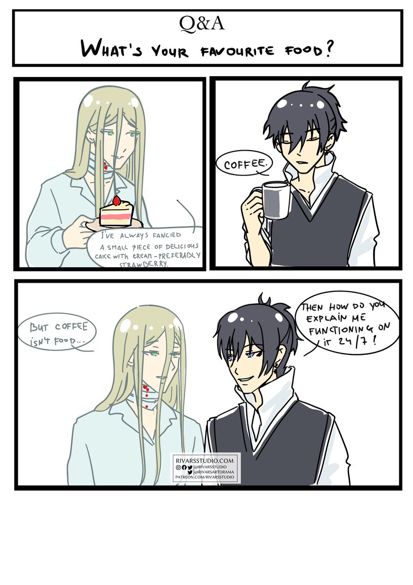 RivarsStudio's tweet photo. Little example Q&A from my Patreon with question and answer from characters.
#houseghost #boyslove #bl #yaoi #blart #originalcharacters #blartist https://t.co/zcbCkXzaR8