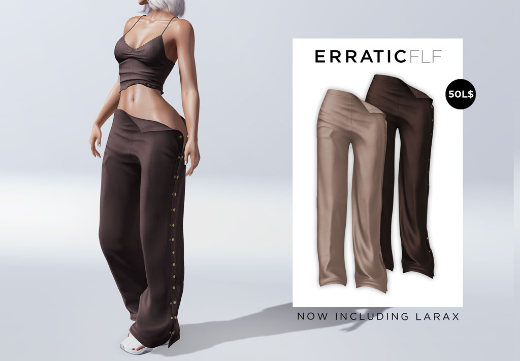 rinner - trousers 50L$ PROMO + 50% flash sale

! FLF Promo !
rinner - trousers / SE sand + SE espresso (FLF exclusive colors!)
for 50 L$ only this weekend! 
flic.kr/p/2roTFPY

Now updated for LaraX!

LIKE, SHARE &amp; COMMENT
#erratic
