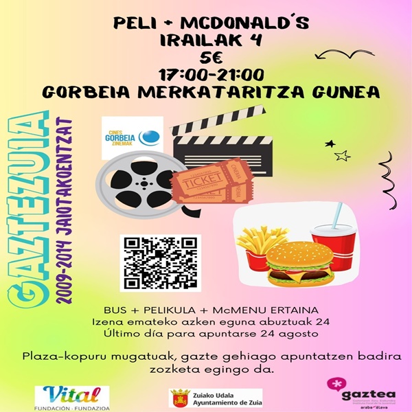 InfoGaztea's tweet image. 🍔Eman izena Gaztezuian eta disfrutatu zinemaz eta afariaz Gorbeia merkataritza gunean🎬⁣
🍔Apúntate a #Gaztezuia y disfruta del #cine y una cena en el centro comercial Gorbeia🎬⁣
+Info: zuia.eus
#DFAlava #jovenes #gazteak #araba #alava