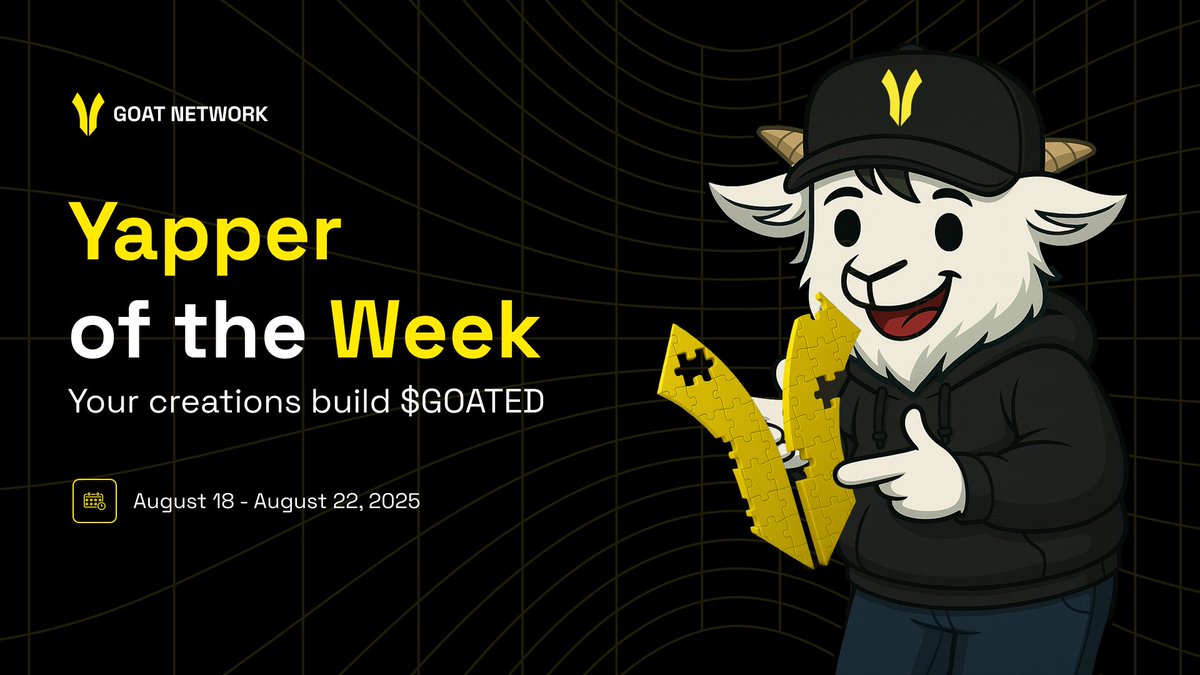 Weekly Yapper Picks Episode 7 (August 18 to August 22)
This week marks another breakthrough for #GOATNetwork with the launch of the ambassador program and the first official invitations sent out. Next week we will unveil the final list of the first batch, a milestone made