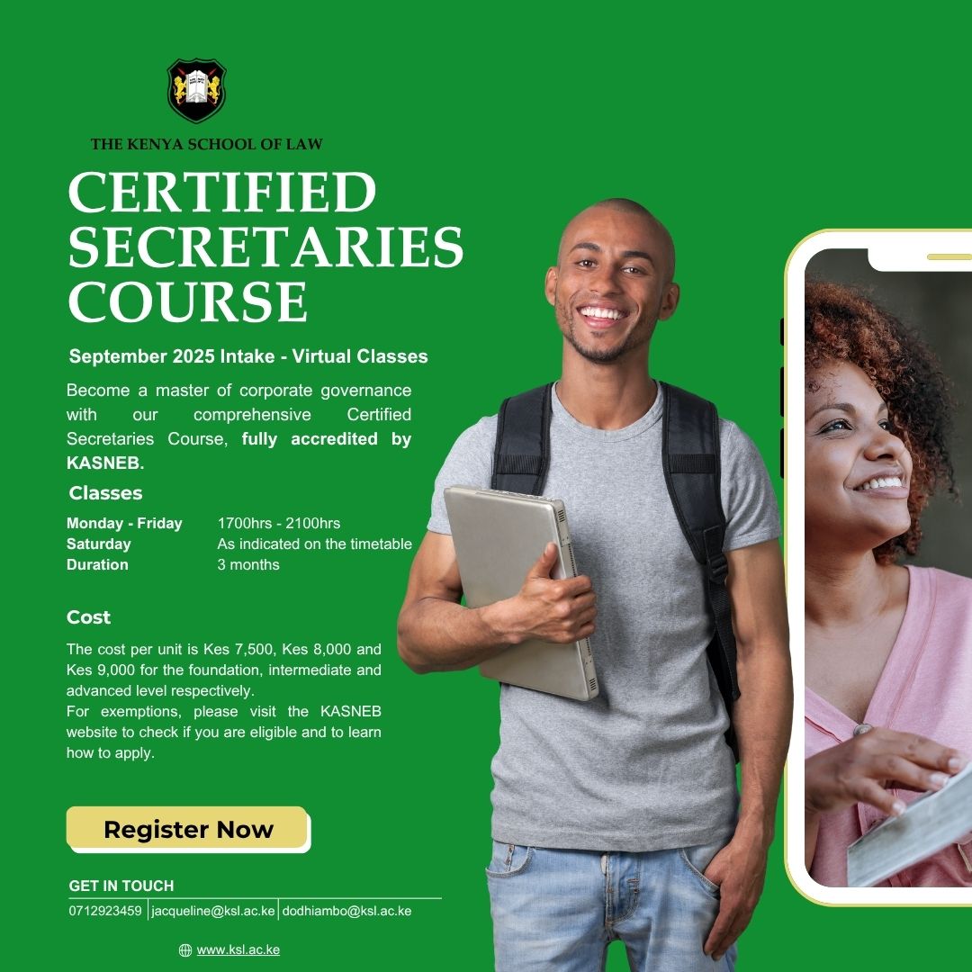 SchoolofLawKE's tweet photo. Affordable, Professional, Flexible
CS course fees: Ksh 7,500–9,000 per unit.
📌 One-time application fee: Ksh 2,000
📌 Library fee: Ksh 5,000
💳 Exams paid to KASNEB.
Register: https://t.co/hxMv2p0a5y https://t.co/2g3uS3wmIX