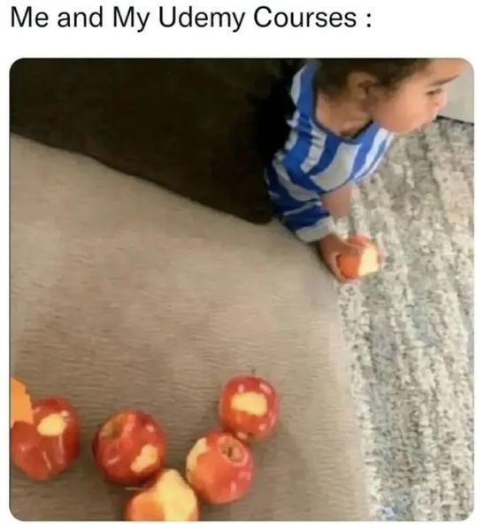 Friday Fun 🤣
Me and My Udemy Courses...
#fun #humor #meme #fridayfun #fridayhumor #lifelonglearning