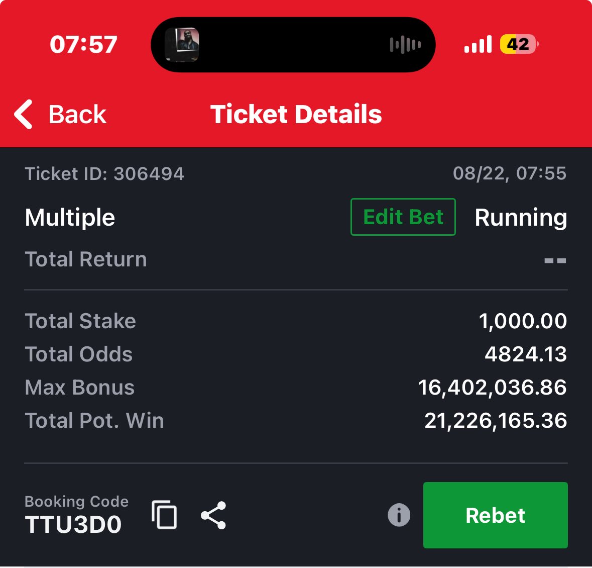 4800 Odds 🥷🍀

Draw Or Over 2.5 

Code: TTU3D0

200 odds edit: t.me/promisepunter

Bet Responsibly 🔞
