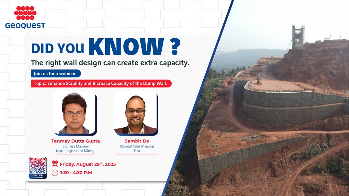 GeoquestIndia's tweet photo. #WebinarAlert Sign-up NOW for a real eye opener on #Mining (Enhance Stability and Increase Capacity of the Dump Wall).

Please register here 👉: https://t.co/FxQXiGaUjN

Date: 29 August 2025
Time: 3:30 PM Indian Standard Time https://t.co/lI97ObIyfp