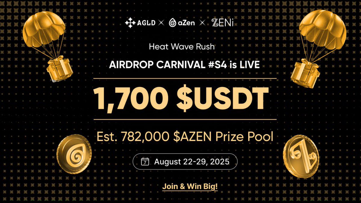 🔮 Adventure Layer joins aZen × ZENi Summer Airdrop Carnival S4!

💰 Grab your share of 1,700 $USDT Est. 782,000 $AZEN

📅 Aug 22-29, 2025

✅ Follow <a href="/AdventureLayer/">Adventure Layer</a> &amp; <a href="/azen_protocol/">aZen</a> &amp; <a href="/ZENi_io/">ZENi</a>

✅ Join TG: t.me/AGLDadventurel…

✅  Like &amp; RT &amp; Comment your aZen Hub App ID +