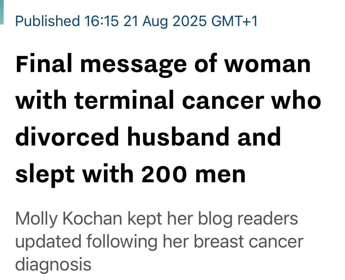 Μόλις έμαθε πως έχει καρκίνο χώρισε τον σύζυγό της και άρχισε να κάνει εφήμερο σέξ με εκατοντάδες άνδρες κρατώντας μάλιστα ιστολόγιο στο οποίο περιέγραφε τις ερωτικές περιπέτειες της. Η τελευταία της ανάρτηση ήταν παράπονο επειδή δεν πήγαιναν αρκετοί φίλοι να της συμπαρασταθούν.