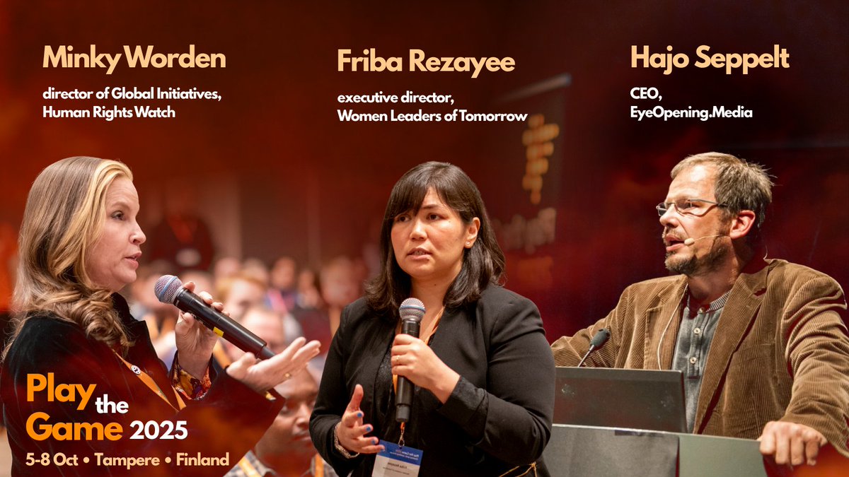 Play the Game (@playthegame_org) on Twitter photo π€ New speakers confirmed for Play the Game 2025π₯
<a href="/MinkysHighjinks/">Minky Worden</a> <a href="/FribaRezayee/">Friba Rezayee</a> <a href="/HajoSeppelt/">Hajo Seppelt</a>
π 5β8 October 2025 | πTampere, Finland
See the full programmeπ
playthegame.org/conferences/plβ¦ π€ New speakers confirmed for Play the Game 2025π₯
<a href="/MinkysHighjinks/">Minky Worden</a> <a href="/FribaRezayee/">Friba Rezayee</a> <a href="/HajoSeppelt/">Hajo Seppelt</a>
π 5β8 October 2025 | πTampere, Finland
See the full programmeπ
playthegame.org/conferences/plβ¦