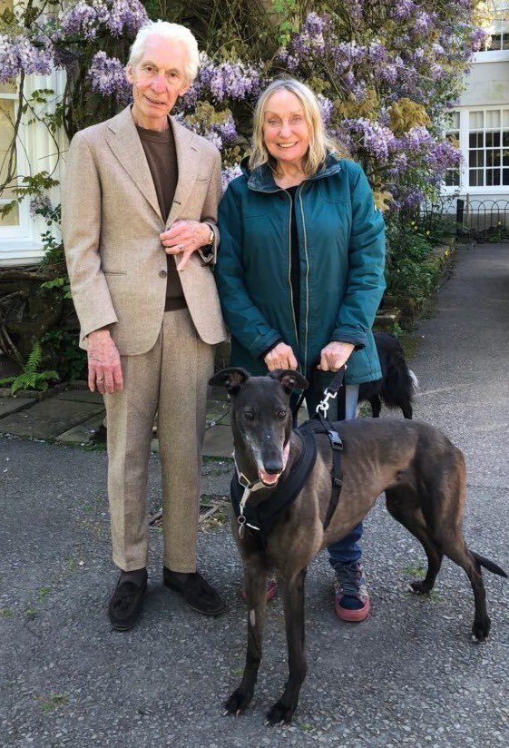 Everyone who cares for a hound is a superstar as far as we are concerned, but who is your favourite hound-loving celebrity? Here is Charlie Watts &amp; Shirley, an honorary pal of Forever Hounds Trust, with their retired racer, Suzie.