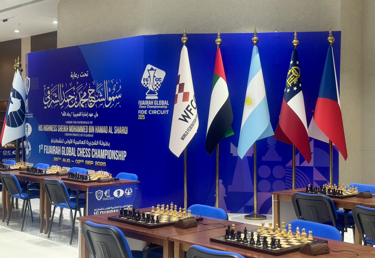 1st FUJAIRAH Global Chess Championship
🌟 Under the Patronage of 𝐇𝐢𝐬 𝐇𝐢𝐠𝐡𝐧𝐞𝐬𝐬 𝐒𝐡𝐞𝐢𝐤𝐡 𝐌𝐨𝐡𝐚𝐦𝐦𝐞𝐝 𝐛𝐢𝐧 𝐇𝐚𝐦𝐚𝐝 𝐀𝐥 𝐒𝐡𝐚𝐫𝐪𝐢, Crown Prince of Fujairah
📅 Dates: August 25th –September 2nd, 2025 
🏟️ Venue: Fujairah Chess &amp; Culture Club – New Building