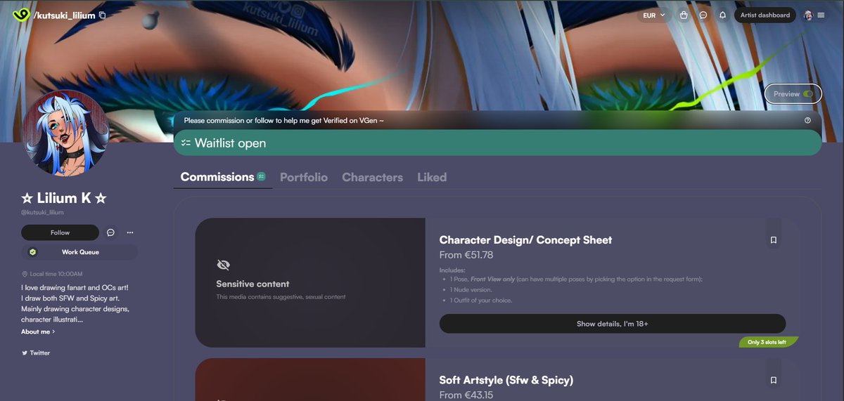 Am happy to announce that I am officially a #VGen artist now!! 🥹💙
You can find me here: vgen.co/kutsuki_lilium💙