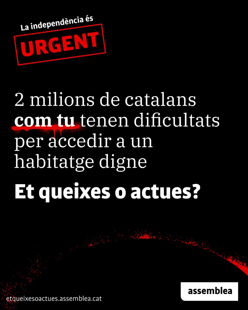 Per què un problema d'habitatge reconegut des de fa dècades encara no s'ha resolt? Perquè a Espanya, que és qui en té les competències, no li dóna la gana. 

La #independència és urgent. 

CONCENTRACIÓ
📅 Dilluns 25 d'sgost
🕗 20 h
📍 Font Nova de #Sants (al costat de Pl Sants)