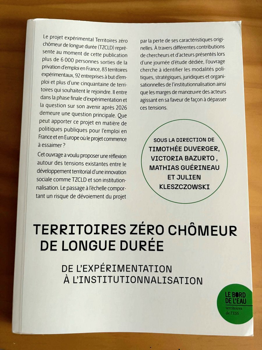 [#Ess - Vient de paraître !] <a href="/BDLditions/">BDL éditions</a> : "Territoires <a href="/ZeroChomeurLD/">Territoires zéro chômeur de longue durée</a> / #TZCLD - De l'expérimentation à l'institutionnalisation" par 👁 @TDuverger &amp; al. (dir.) - 212 p. - 18 €. 08/2025 ➡️ share.google/zZlE3XMoXceCOU… 📗 cc <a href="/LGRANDGUILLAUME/">L Grandguillaume</a> <a href="/Travail_Gouv/">Ministère du Travail et de l'Emploi</a> <a href="/Economie_Gouv/">Ministère de l'Économie et des Finances</a> <a href="/ESS_France/">ESS France</a> ⤵️