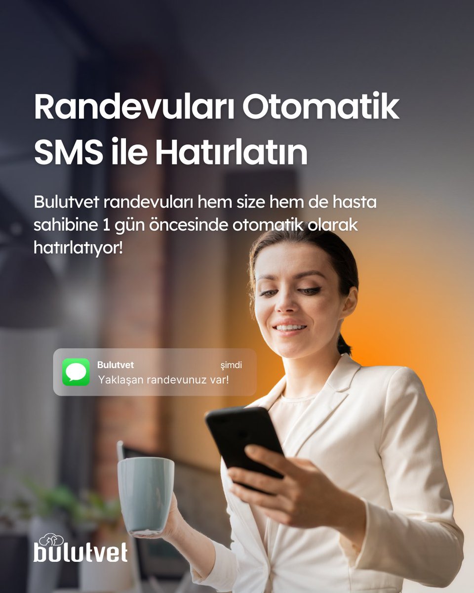 BulutVet's tweet photo. İster SMS ister WhatsApp entegrasyonuyla randevu hatırlatmaları otomatik olarak cebinizde!

#Bulutvet #VeterinerTakipProgramı https://t.co/Jeulbhr5Je