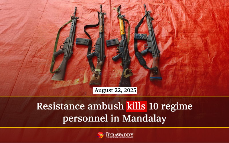 Natogyi PDF said it and other resistance groups ambushed regime forces from Sone Ywar Village in Myingyan Township, Mandalay Region on Thursday, killing 10 and seizing four weapons. Photo: Natogyi PDF #WhatsHappeningInMyanmar