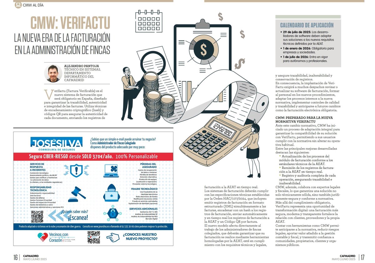 🖥️ #Verifactu, la factura verificable, es el nuevo sistema de #facturación que será obligatorio en #España, diseñado para garantizar la trazabilidad, autenticidad e integridad de las #facturas. 

👇 Descubre #CMW en la revista de los #AFcolegiados
cafmadrid.es/revista-oficia… 

Y tú,