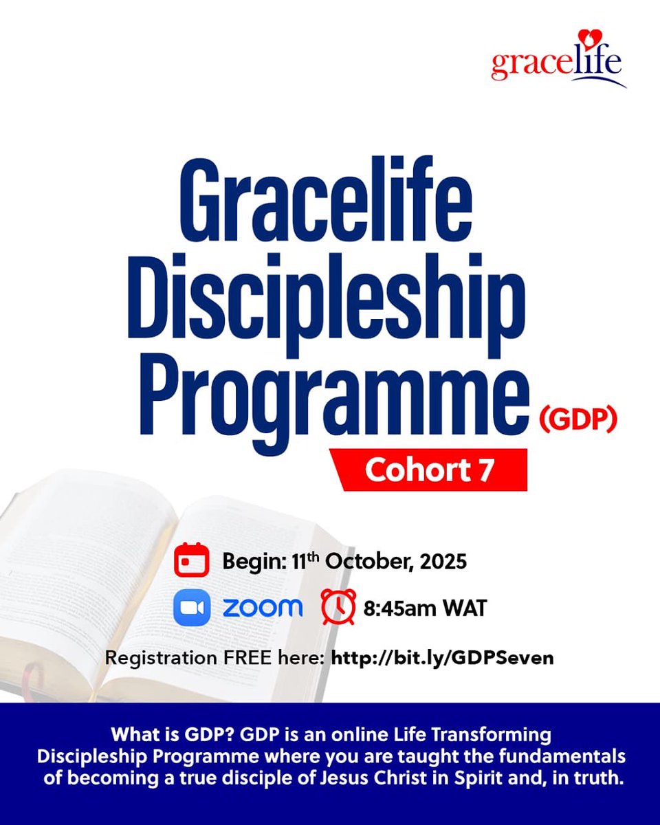 Registration is OPEN!

Gracelife Discipleship Programme (GDP) Cohort 7 begins Oct 11th, 2025 on Zoom.
✅ Build your faith
✅ Learn God’s Word
✅ Grow as a true disciple

FREE registration 👉 bit.ly/GDPSeven