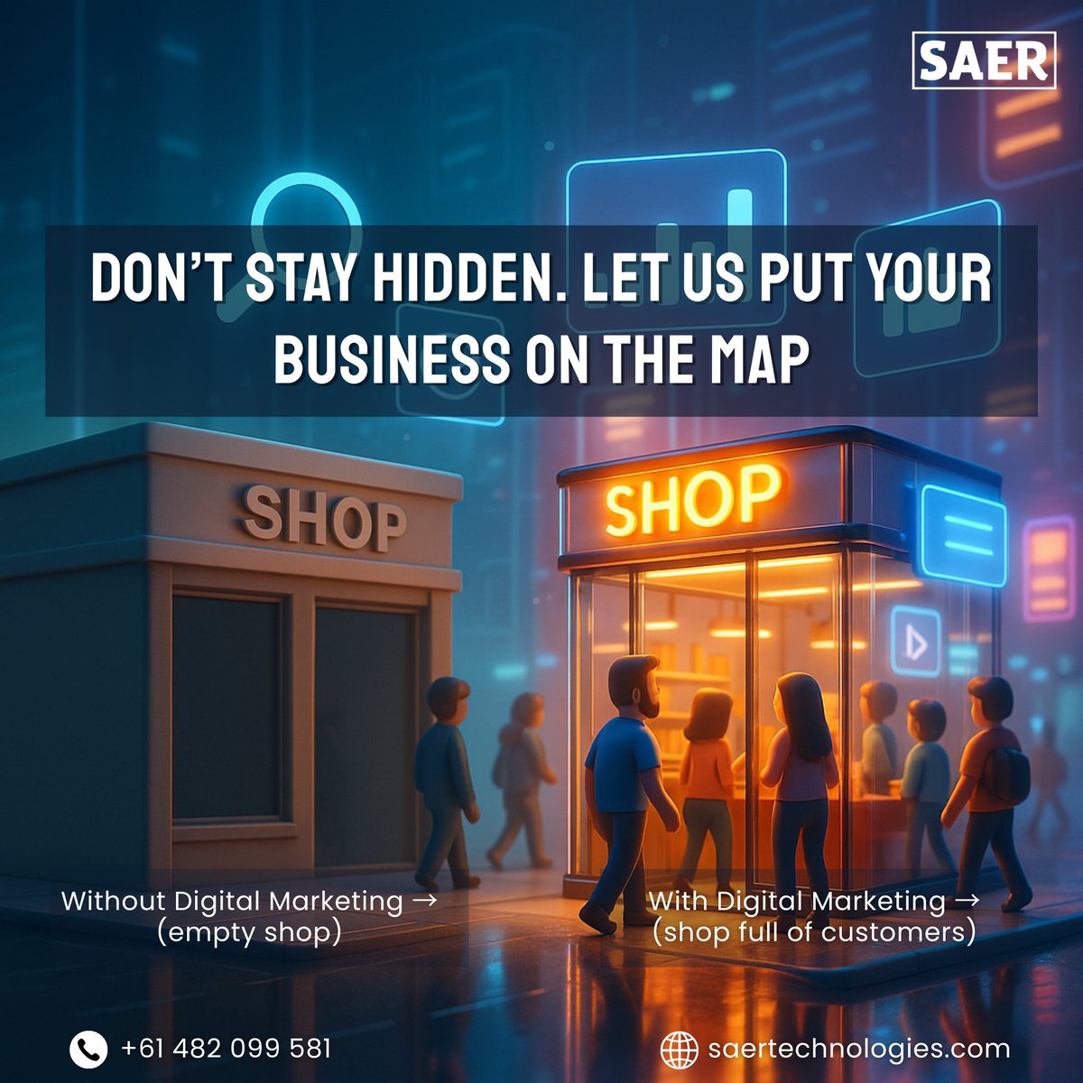 saertechnology's tweet photo. 🚀 Is your business invisible online?
An empty shop vs. a shop full of customers – that’s the power of #DigitalMarketing!

🌐https://t.co/BCrdt1r9hg

#businessgrowth #OnlineSuccess #MarketingExperts #seo #socialmediamarketing #leadgeneration #DigitalStrategy #OnlineVisibility https://t.co/IhML2vgXK9