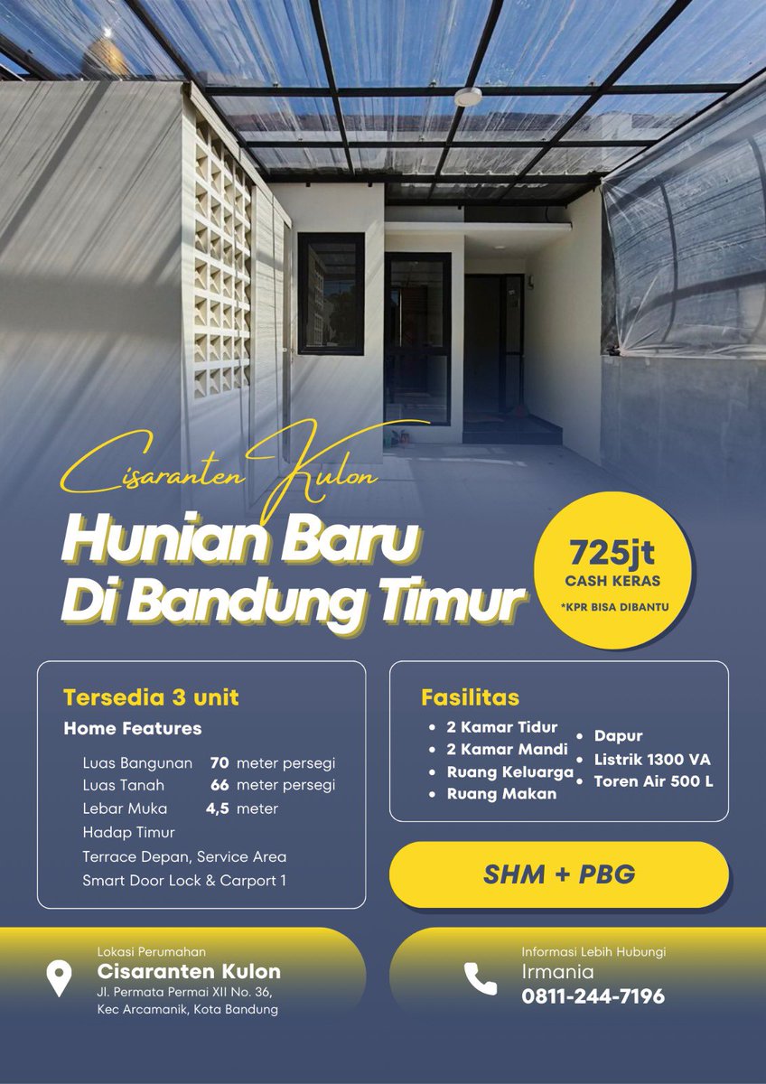 riskanuryulia's tweet photo. Dijual rumah baru di Cisaranten Kulon, Arcamanik, Bandung. Tersedia 3 unit. Untuk tanya lebih lanjut bisa hubungi kontak yang ada di flyer. Terimakasih. Semoga berjodoh. insyaAllah amanah &amp; syariah.#wts #home #arcamanik #kotabandung https://t.co/gPkYy1qKSz