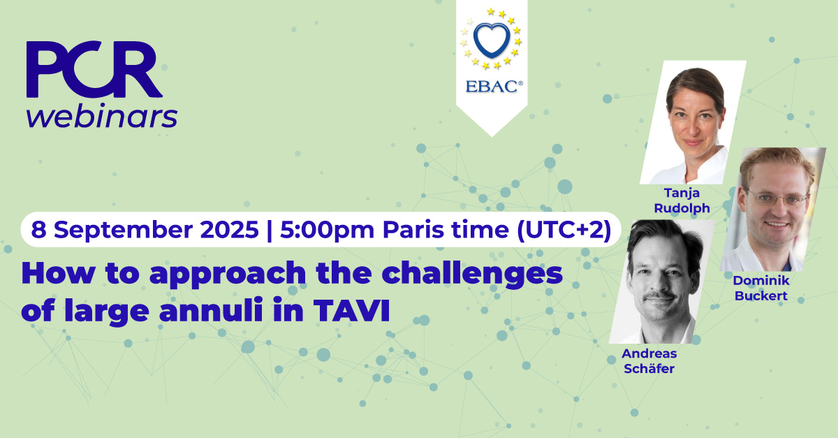 PCRonline's tweet photo. 🤔How to approach the challenges of large annuli in TAVI?
🗓️Next PCR Webinar on Monday 8 September, 5:00pm (UTC+2)
👨⚕️T. Rudolph, D. Buckert and A. Schäfer
🔗 Register now: https://t.co/ajj6Ce4zcM
#TAVI #InterventionalCardiology #PCRWebinars https://t.co/HShVYukQrq