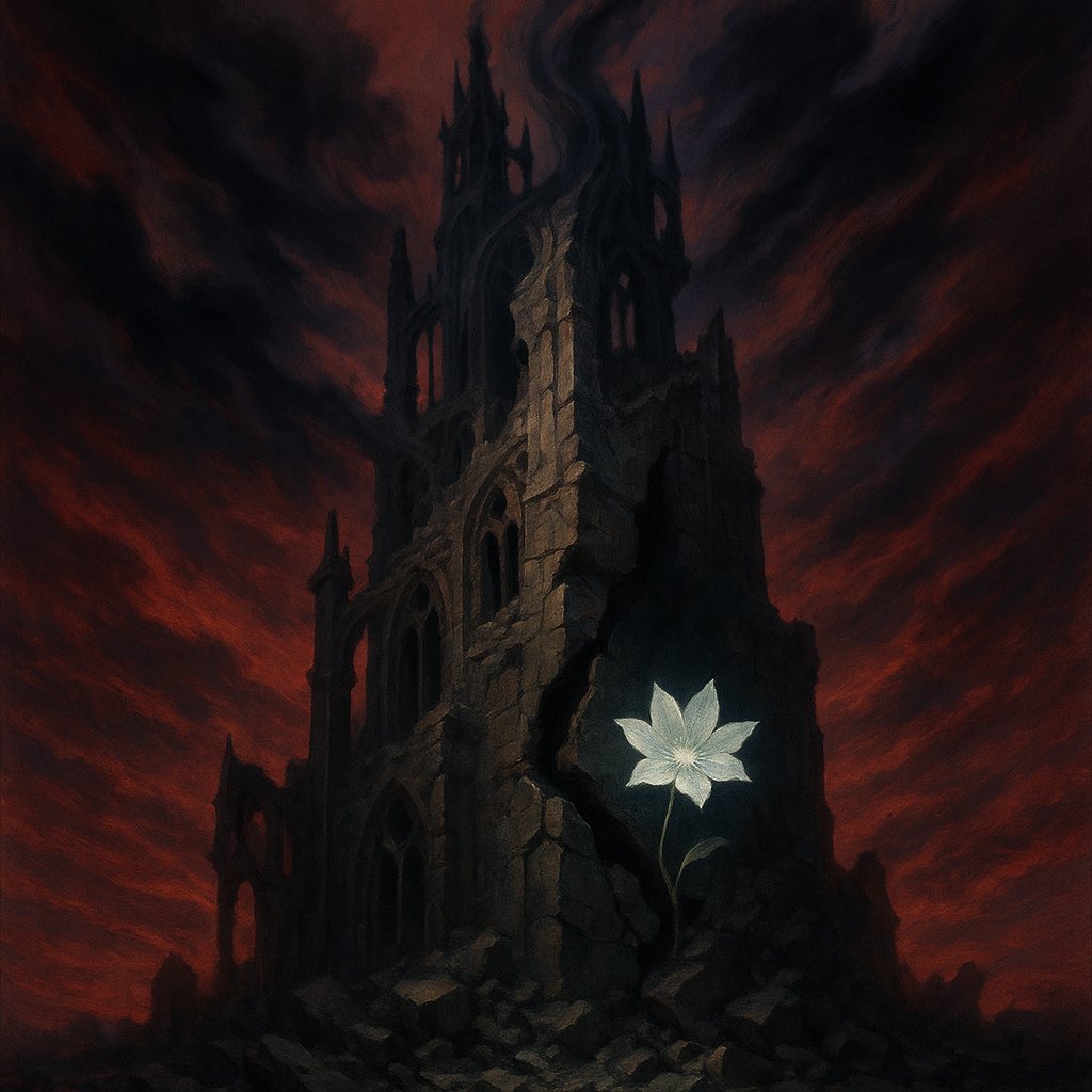 hous3ofthis's tweet photo. Dust motes dance in the dying light 
Aethelguard remembers laughter 
before the blood seeped into the stone 
a single bloom, defiant, 
pushing through the cracks, 
a promise whispered against the dark

The Book of Mæg #LOR3 #AIart https://t.co/hJa7LxsJdH