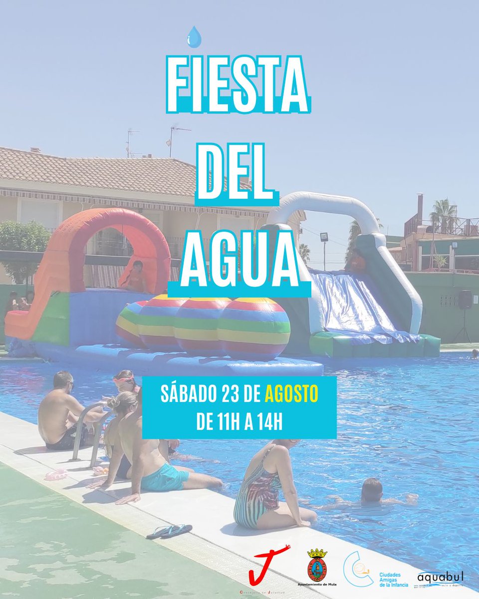 Éste sábado disfruta en la piscina municipal de la última fiesta del agua organizada por la Concejalía de Juventud y Adolescencia.
De 11 a 14 horas ven a pasar un rato divertido y refrescante a la piscina municipal.
El mejor verano, en Mula