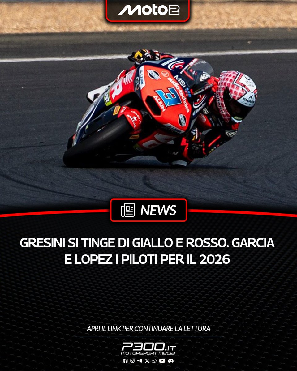 P300it's tweet image. #Moto2 | #Gresini si tinge di giallo e rosso. Garcia e Lopez i piloti per il 2026

✍️ di: Tommaso Pelizza

🔗 Articolo completo qui 👉 p300.it/moto2-gresini-…