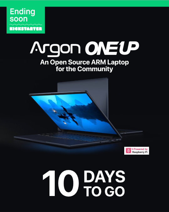 The Endgame Begins!

10 days left to back the Argon ONE UP—a CM5 laptop built by makers, for makers. #ArgonONEUP #Kickstarter #raspberrypi5 #argon40

Don’t wait. Get in now.
kickstarter.com/projects/argon…
