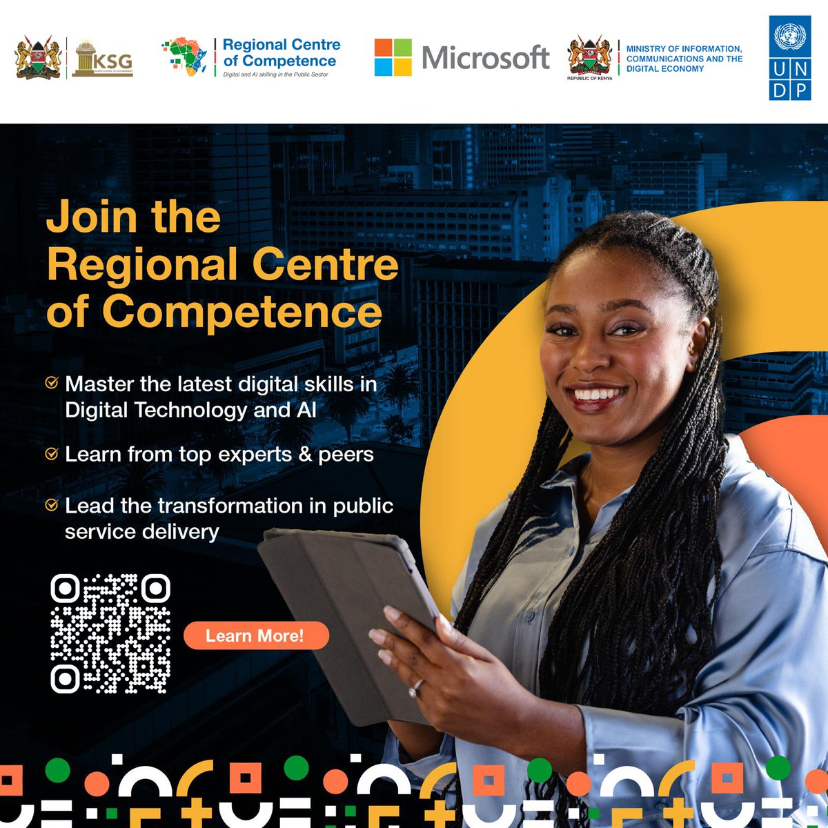 UNDPKenya's tweet photo. 𝐂𝐚𝐥𝐥 𝐟𝐨𝐫 𝐄𝐧𝐫𝐨𝐥𝐦𝐞𝐧𝐭: 𝐀𝐟𝐫𝐢𝐜𝐚 𝐂𝐞𝐧𝐭𝐫𝐞 𝐨𝐟 𝐂𝐨𝐦𝐩𝐞𝐭𝐞𝐧𝐜𝐞 𝐟𝐨𝐫 𝐃𝐢𝐠𝐢𝐭𝐚𝐥 & 𝐀𝐈 𝐒𝐤𝐢𝐥𝐥𝐢𝐧𝐠
The Government of Kenya, through the @MoICTKenya   in partnership with @UNDP @Microsoft and the @KSGKenya  is pleased to announce the opening of applications for public servants to enrol to the 𝐀𝐟𝐫𝐢𝐜𝐚 𝐂𝐞𝐧𝐭𝐫𝐞 𝐨𝐟 𝐂𝐨𝐦𝐩𝐞𝐭𝐞𝐧𝐜𝐞 𝐟𝐨𝐫 𝐃𝐢𝐠𝐢𝐭𝐚𝐥 & 𝐀𝐫𝐭𝐢𝐟𝐢𝐜𝐢𝐚𝐥 𝐈𝐧𝐭𝐞𝐥𝐥𝐢𝐠𝐞𝐧𝐜𝐞 (𝐀𝐈) 𝐒𝐤𝐢𝐥𝐥𝐢𝐧𝐠 

This pioneering Centre, hosted at the Kenya School of Government in Nairobi, serves as a regional hub dedicated to equipping civil servants across Africa with the essential digital and AI skills required to drive transformation in public service delivery. 

𝐖𝐡𝐨 𝐒𝐡𝐨𝐮𝐥𝐝 𝐀𝐩𝐩𝐥𝐲 :
- Public servants at all levels

𝐏𝐫𝐨𝐠𝐫𝐚𝐦𝐦𝐞 𝐅𝐨𝐜𝐮𝐬 𝐀𝐫𝐞𝐚𝐬
Digital literacy and advanced upskilling.
Artificial Intelligence (AI) fluency for public service.
Data-driven decision-making for governance.
Cybersecurity awareness and application.
Innovation, entrepreneurship, and digital ecosystems development.
Regional collaboration and knowledge sharing on inclusive digital transformation.

For more details, visit: https://t.co/w5puiOEDcV 
#JiendelezeKidijitali #DigitalAfrica #AIForGood #PublicSectorInnovation