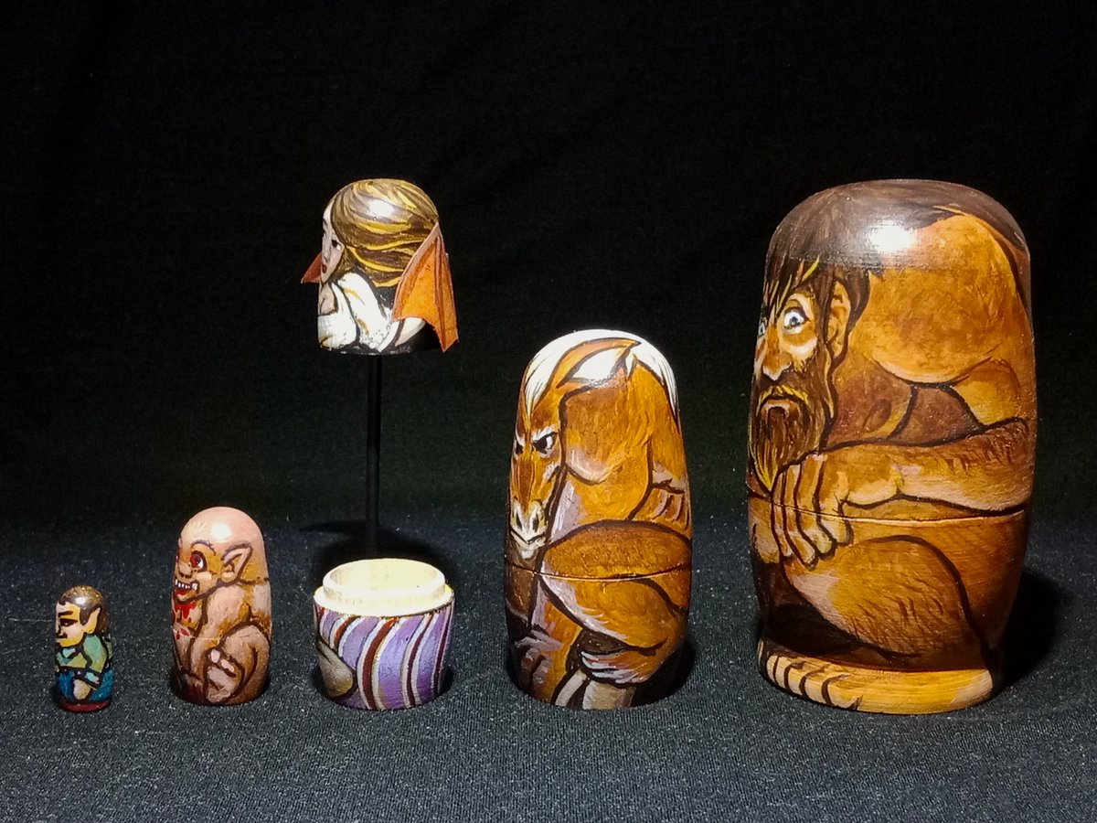 MontyR107's tweet photo. OOAK Filipino Folklore and Mythology Matryoshka
Kapre, Tikbalang, Manananggal, Tiyanak, and Nuno

#Filipinofolklore #matryoshka #nestingdoll #Maligno #Kapre #Tikbalang #Manananggal #Tiyanak #Nuno #FilipinoArt https://t.co/dXSheN9HEG