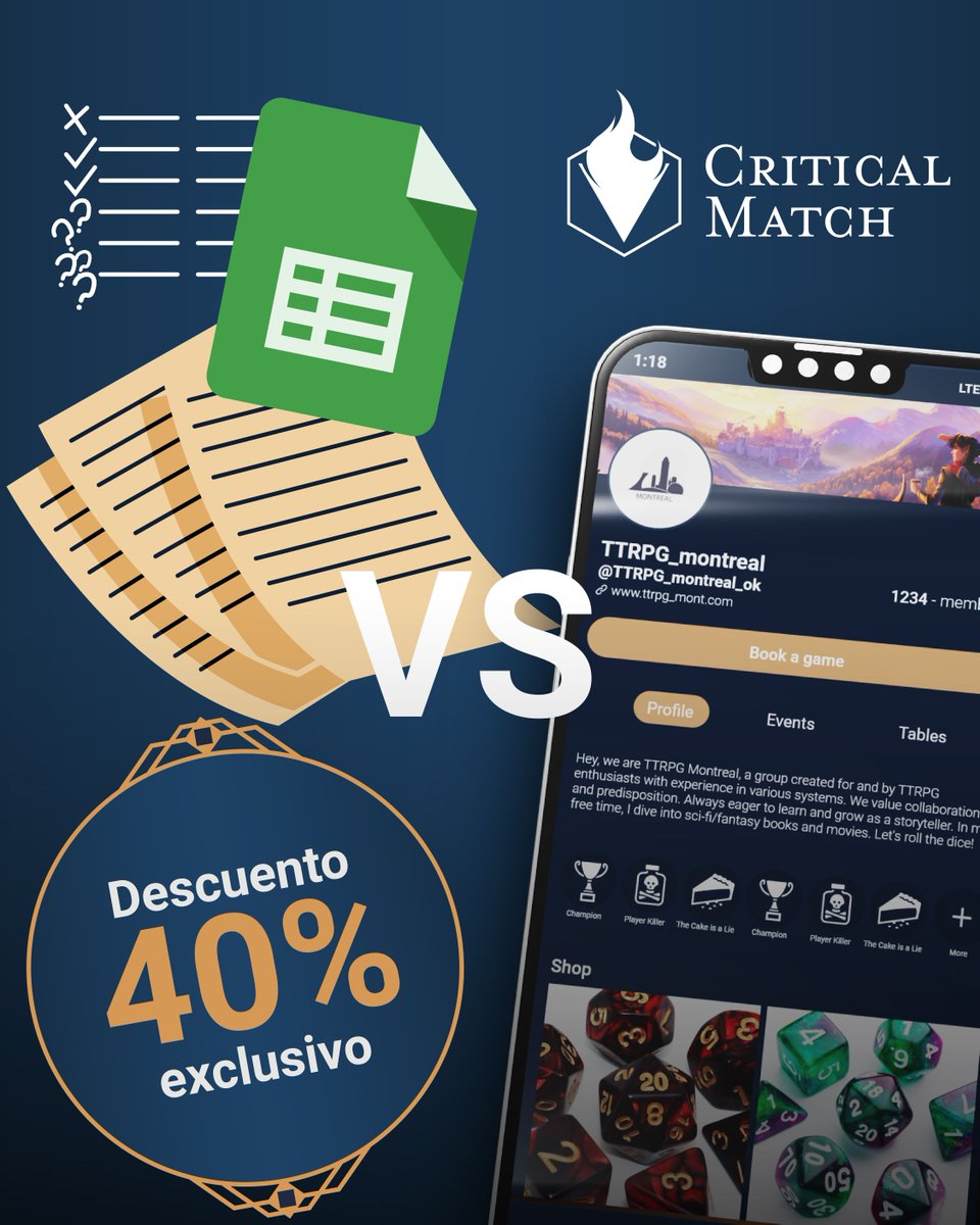 😅 Si llevas tu club o tienda con: Google Sheets + WhatsApp + Instagram...

Critical Match te da:

✅ Tablero único de gestión
✅ Herramientas para socios y eventos
✅ Chat, reservas y control en un solo sitio

💥 Apúntate ahora con 40% de descuento

forms.gle/SLhHkr5axAFqy8…
