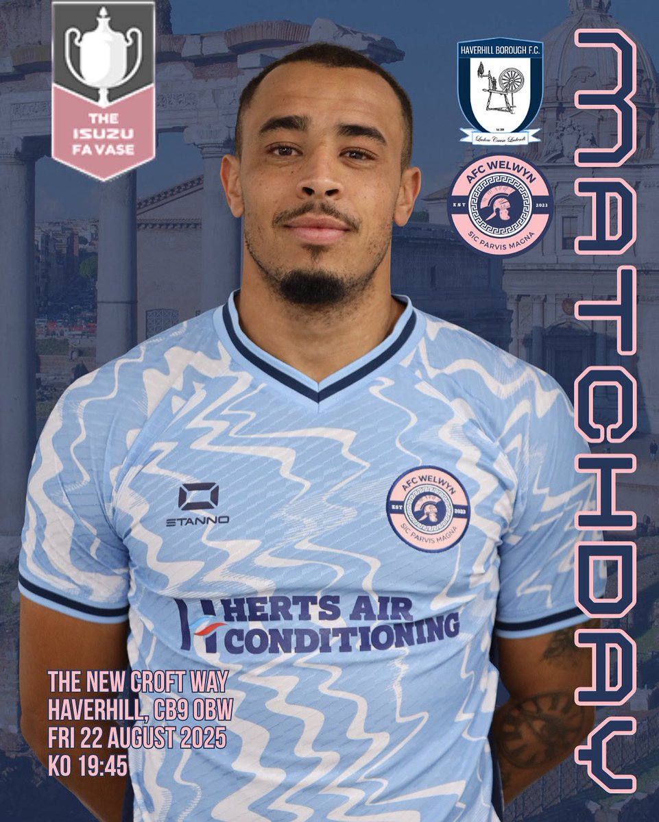 • M A T C H D A Y •

🆚 Haverhill Borough
📍 The New Croft Way, Haverhill, CB9 0BW
⏰ Kick-off 19:45
🎟️ Tickets £7

Tonight we hit the road to face Haverhill Borough in our opening Isuzu FA Vase clash! The Romans are ready to give it everything — but we need YOU with us. Your