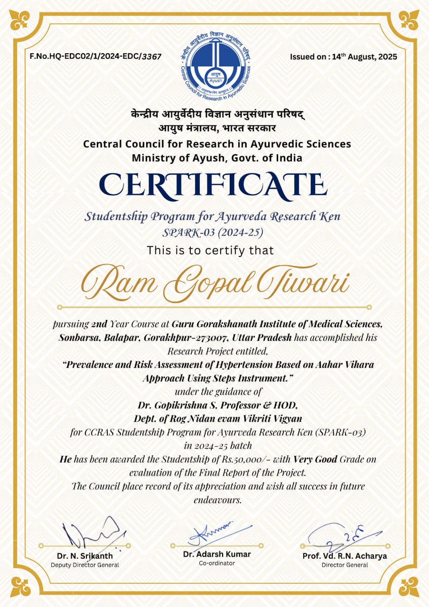 MGUGOfficial's tweet photo. Certificates of CCRAS-SPARK Fellowships of GGIMS BAMS students https://t.co/U2fExGXD0M