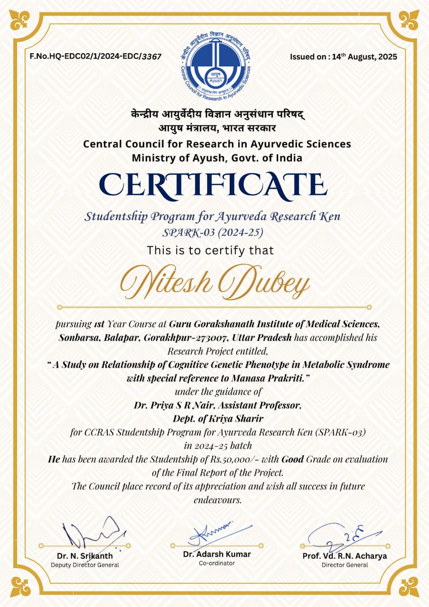 MGUGOfficial's tweet photo. Certificates of CCRAS-SPARK Fellowships of GGIMS BAMS students https://t.co/U2fExGXD0M