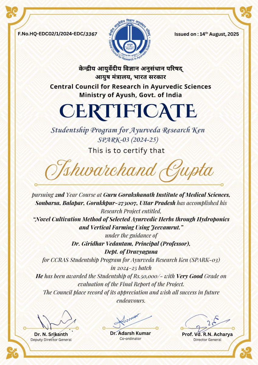 MGUGOfficial's tweet photo. Certificates of CCRAS-SPARK Fellowships of GGIMS BAMS students https://t.co/U2fExGXD0M
