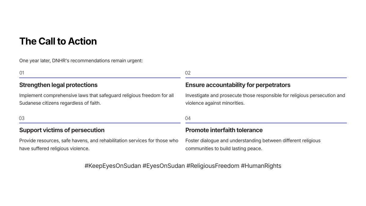 🚨On this #InternationalDayCommemoratingtheVictimsofActsofViolenceBasedonReligionorBelief, DNHR underscores the continued relevance of its 2024 report documenting the persecution of Christians in #Darfur and across #Sudan.

The report detailed:
✝️ Forced conversions &amp; arrests
🚫