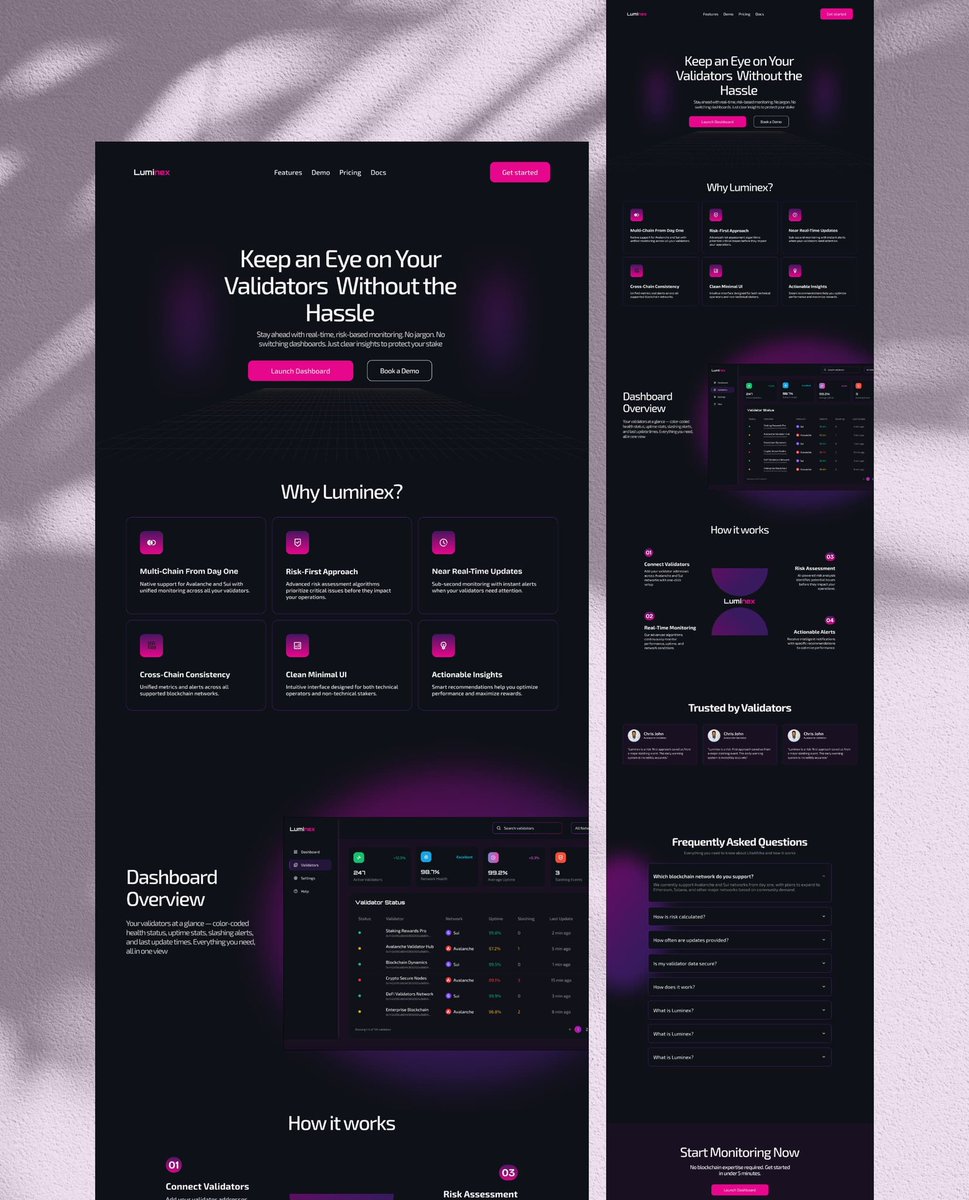 POCH_Graphics's tweet photo. #Luminex — staking validator platform.  

Not my first design at @Eth_Enugu, but definitely the one that stole my sleep! 😂 Wrapped up work for @LiteAfrika, then my boss @Web3_Ambassador pulled me in to design for his team too.  

This is just the landing page, Dashboards next📌 https://t.co/P6ZFJoC0JB